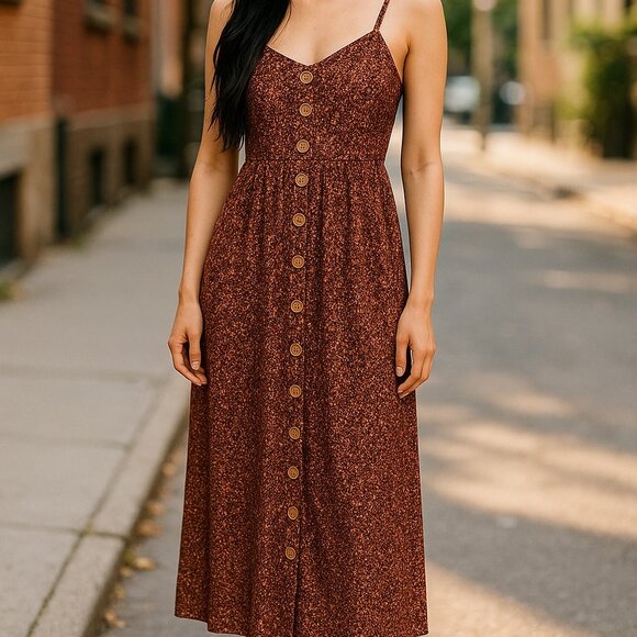 ANGIE SMOCKED TOP SPAGHETTI STRAP MIDI DRESS - Picture 1 of 5